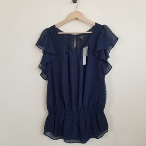 Apt 9 Flutter Sleeve Peplum Swiss Dot Top Size Medium NWT